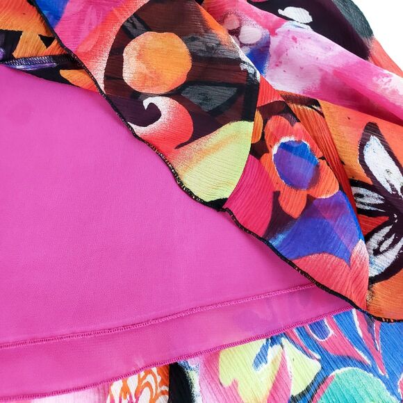 Chicos 100% Silk Midi Skirt Womens XL Wearable Art Flowy Maximalist Boho Resort - Picture 8 of 9